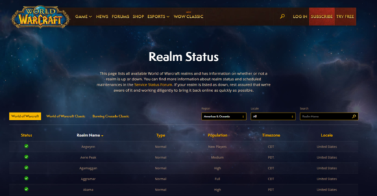 World of Warcraft(WOW) Server Status – Is World of Warcraft (WOW) Down? World of Warcraft(WOW) Server Status